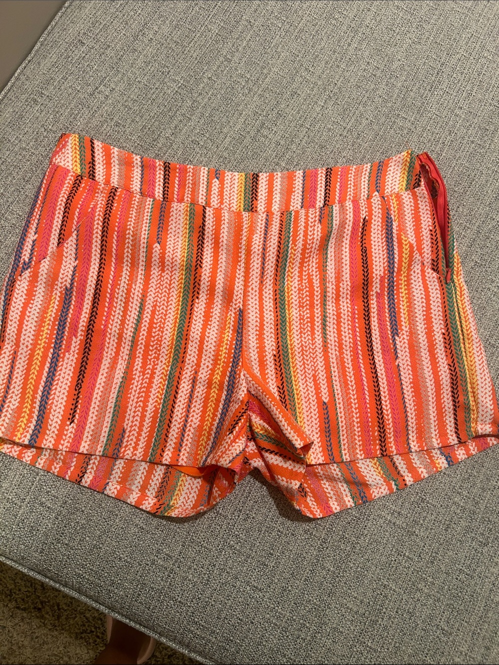 buttons Orange Multicolor Striped High Waist Women's Shorts